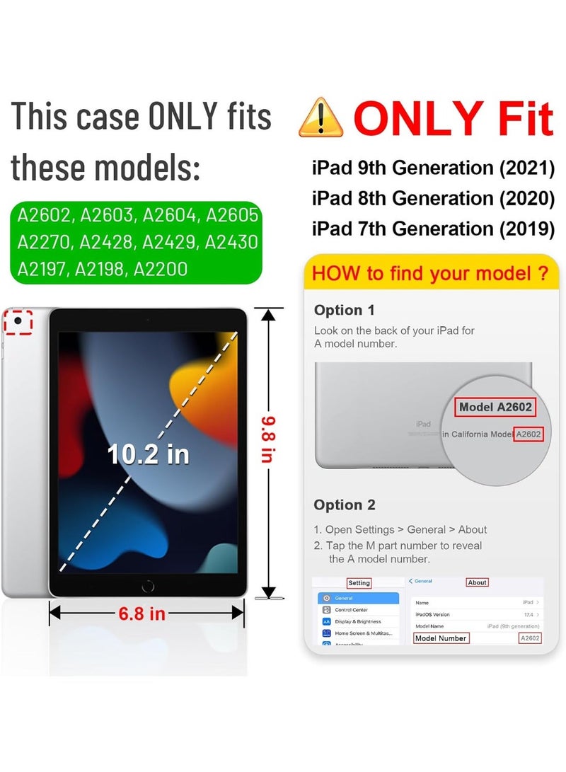 حافظة هجينة متوافقة مع iPad من الجيل التاسع/الثامن/السابع (طراز 2021/2020/2019، 10.2 بوصة) - غطاء مقاوم للصدمات مع غلاف خلفي شفاف وممسك أقلام، وظيفة الاستيقاظ/السكون التلقائي - Image 2